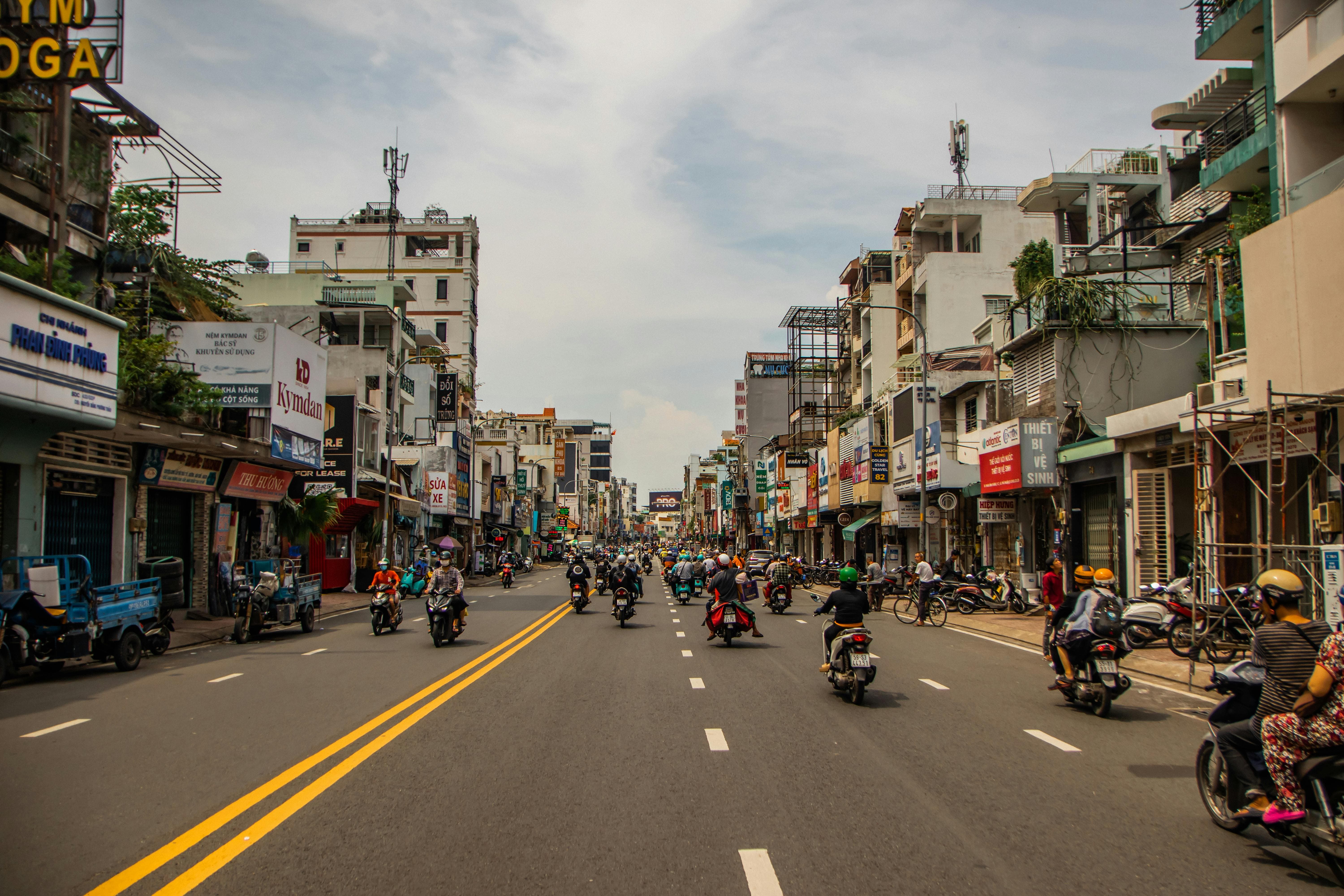 Bustling street traffic in Ho Chi Minh City.